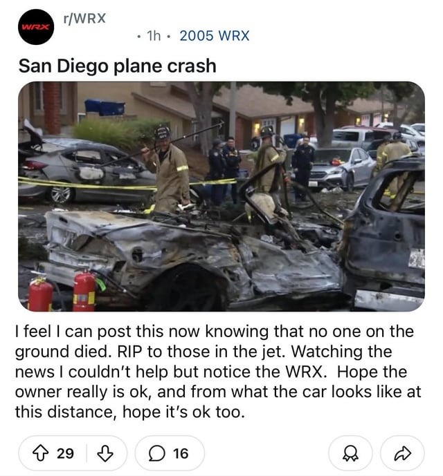 San Diego crash spared the WRX and the street. RIP to the crew - meme