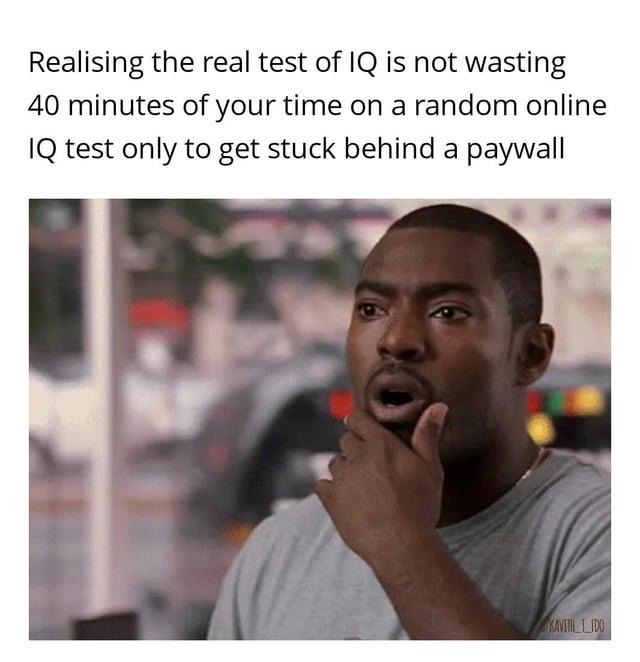 IQ test: Free! *locks results behind $19.99 paywall* - meme