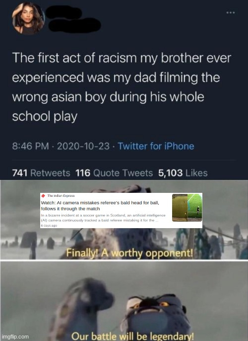 The first act of racism my brother experienced was my dad filming the wrong Asian boy during hiw whole school play - meme