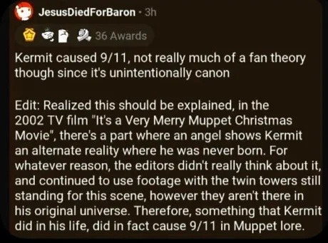 So apparently Kermit caused 9/11 in Muppet canon and I hate that I know this now - meme