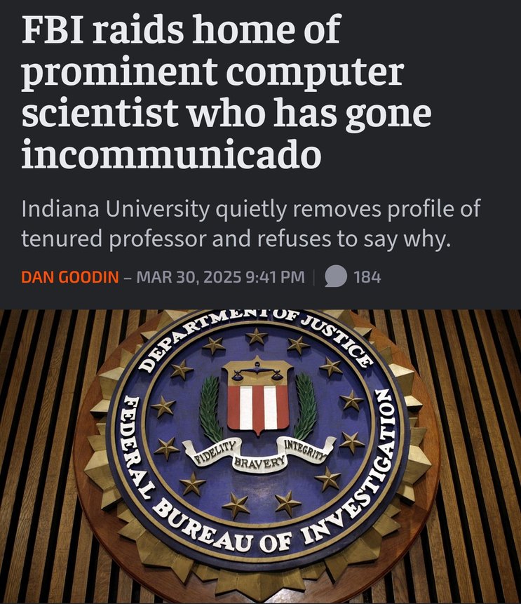 FBI raids scientist’s house and university goes full silent mode - meme