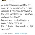 Tony Hawk renting a car