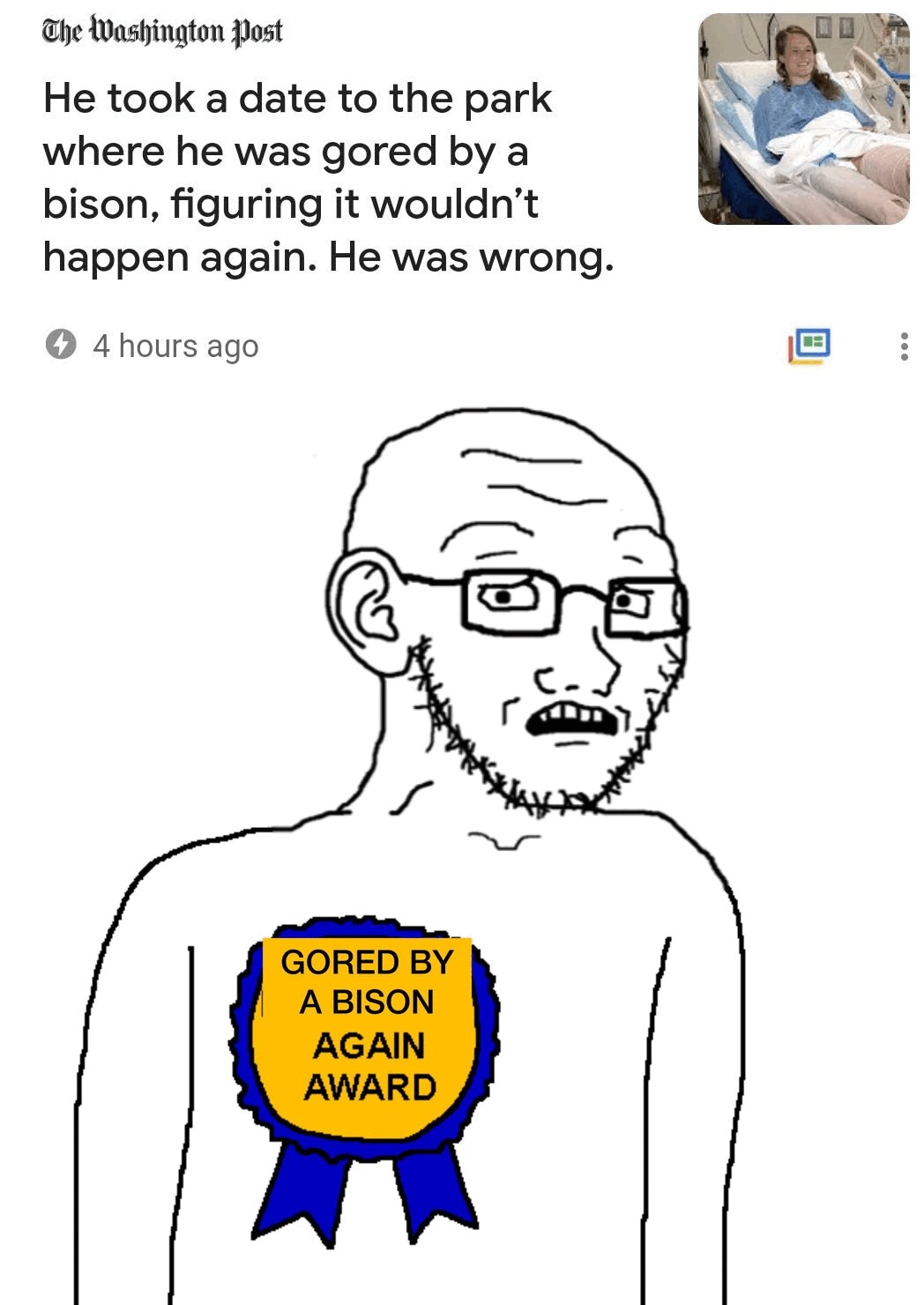 Gored by a bison again award - meme