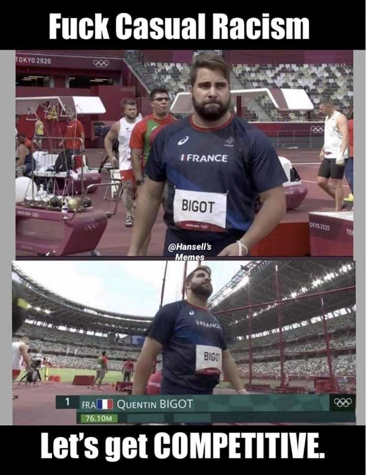 Olympic Bigot goes brrr - meme