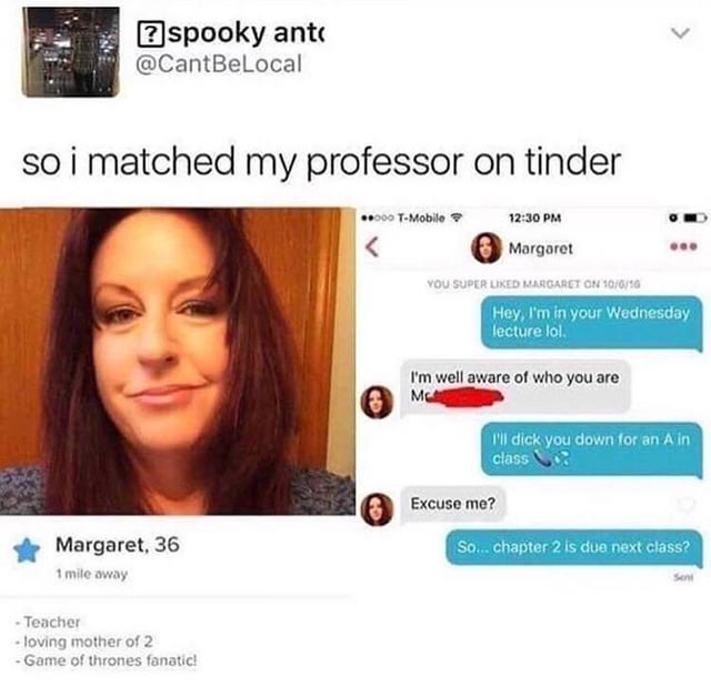 Matched professor on Tinder - meme