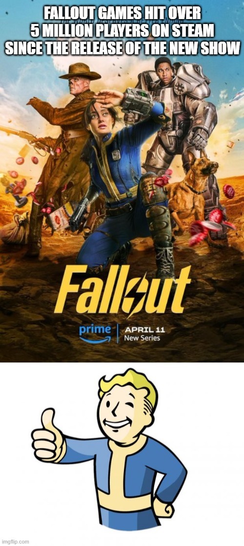 Over 5 million players have joined Fallout games on Steam since the new show premiered - meme