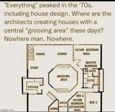 70s house design with grooving area - meme