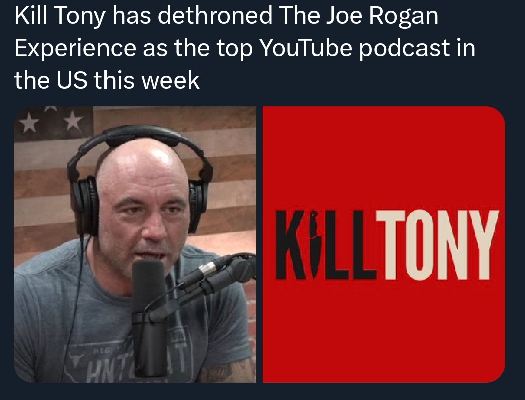 Kill Tony just KO'd Rogan on YouTube charts - meme