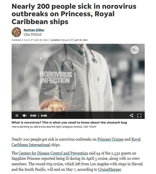 Nearly 200 people sick in norovirus outbreaks on Princess, Royal Caribbean ships - meme