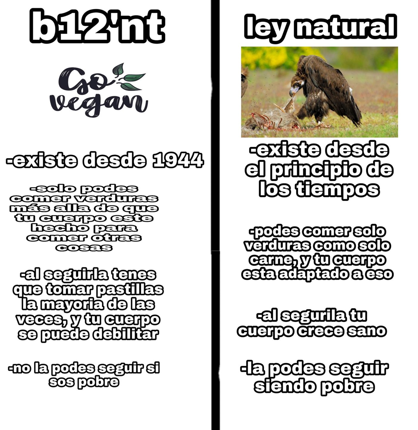Veganos vs ley natural - meme