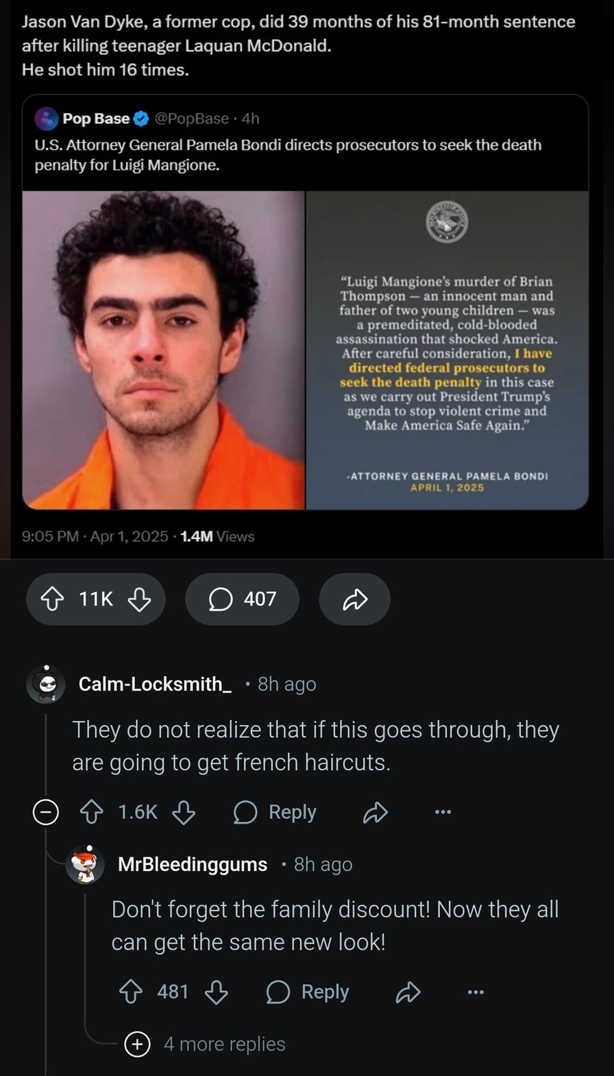 Luigi Mangione death penalty meme news: Cops get 3 years for 16 shots. Meanwhile...