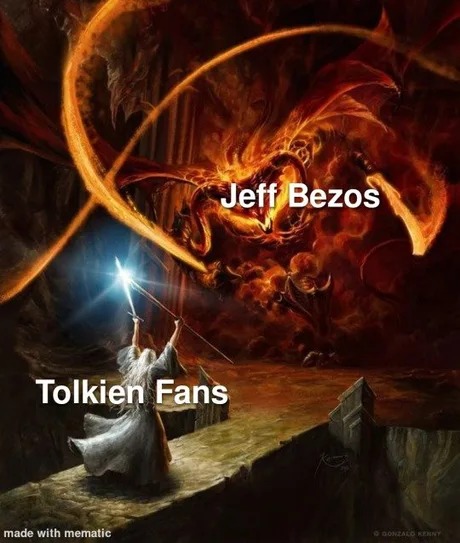 Los fans de Tolkien vs Jeff Bezos - meme