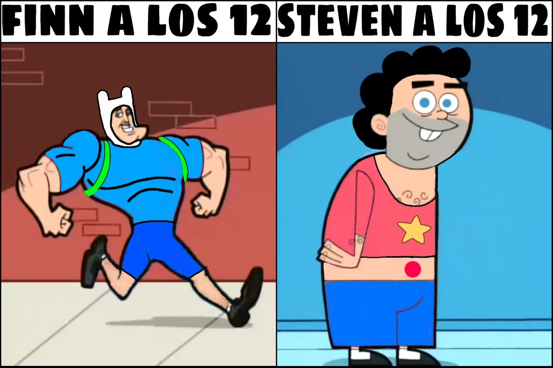 Finn a los 12 vs Steven a los 12 - meme
