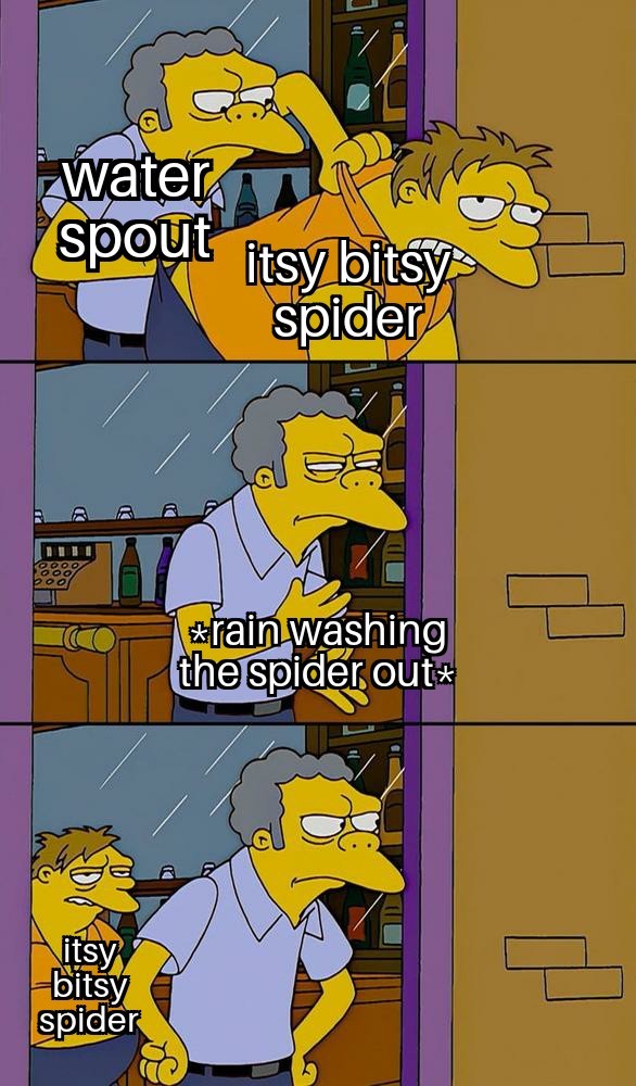 Itsy bitsy spider, climed up the water spout - meme