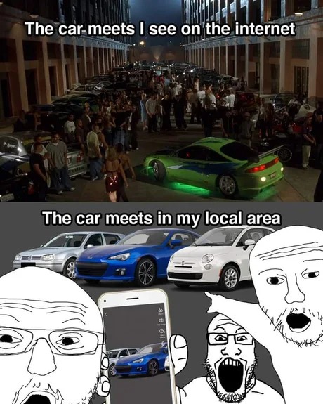 Car meets on the internet are something else - meme