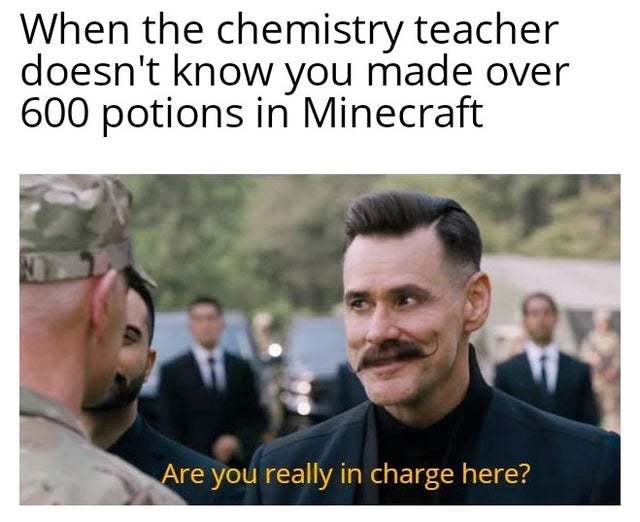 When the chemistry teacher doesn't know you made over 600 potions in Minecraft - meme