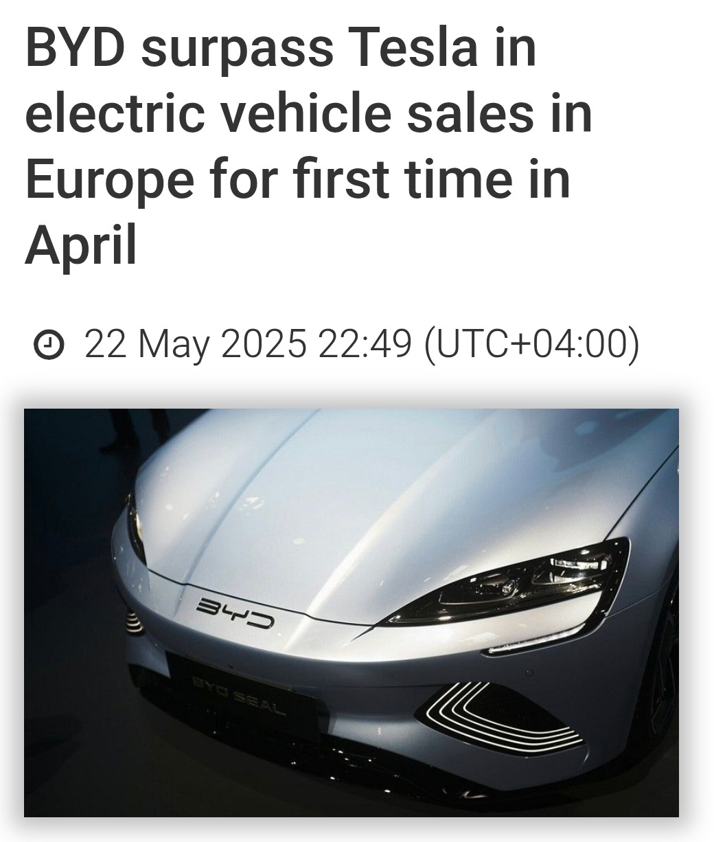 BYD dethrones Tesla in Europe, April 2025 edition - meme