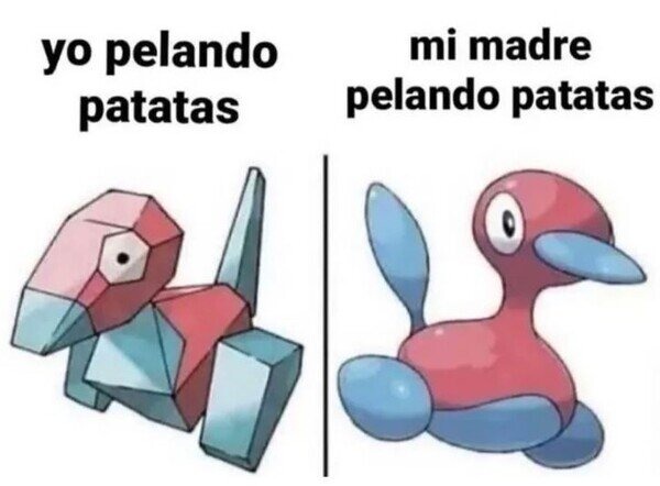 Yo pelando patatas vs mi madre pelando patatas - meme
