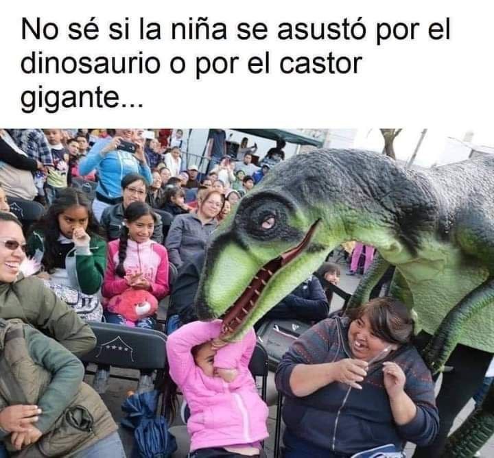 Niña vs dinosaurio vs castor gigante, quién gana? - meme