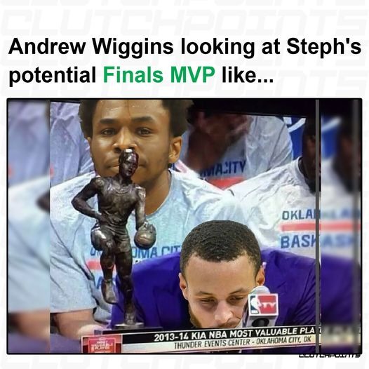 Andrew Wiggins looking at Steph's potential Finals MVP - meme