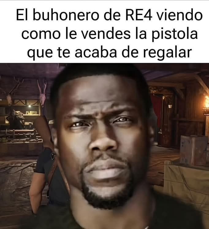 El buhonero de RE4 viendo cómo le vendes lo que te regaló - meme
