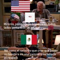 Contexto: Estados Unidos pone su bandera en todos lados incluso en una camiseta, en México esta prohibido ponerse la bandera mexicana en una camiseta debido a que segun las leyes, es una ''falta de respeto'' a la bandera