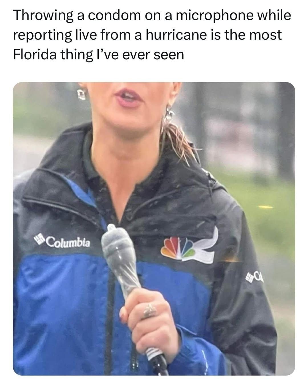 Florida reporter raw dogging a hurricane with a condom mic - meme