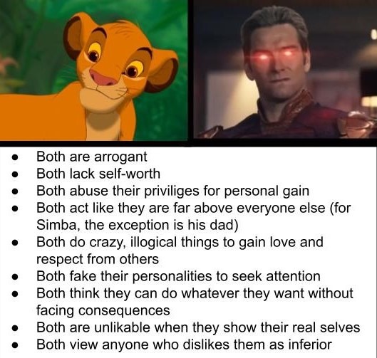 These two characters are almost the same (Simba from The Lion King and Homelander from The Boys) - meme