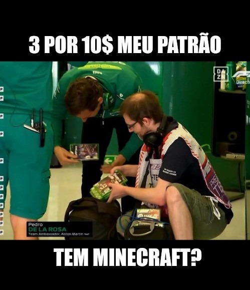 Cara vendendo jogo 3 por 10$ no paddock da Aston Martin - meme