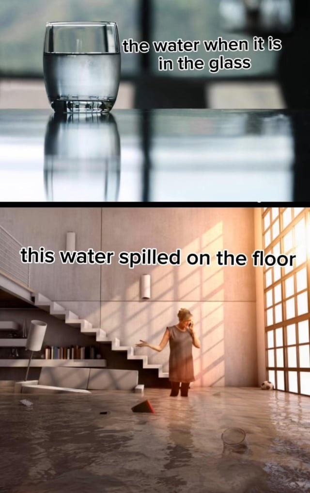 Water in glass vs floor: villain arc - meme