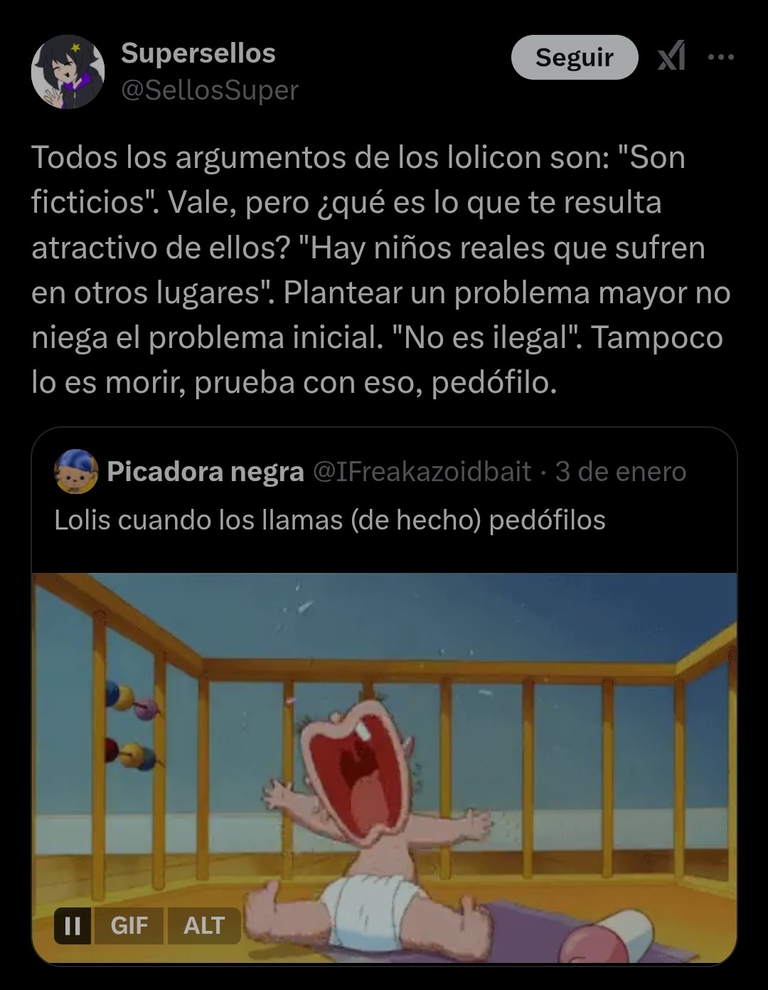 Las respuestas son divertidas, aunque a la vez es asqueroso como tanta gente justifique la pedofilia disfrazada con dibujitos - meme