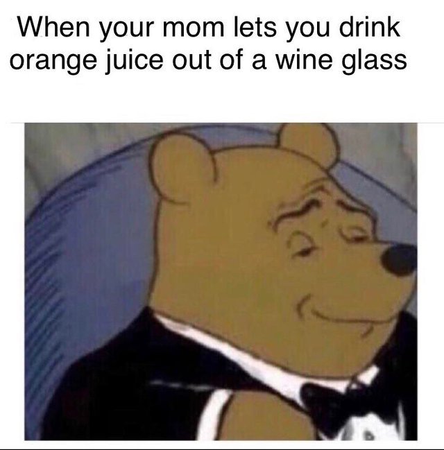When your mom lets you drink orange juice out of a wine glass - meme