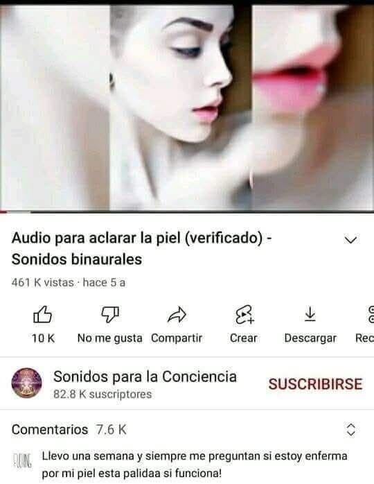 Audio para aclarar la piel y que te pregunten si estás enferma - meme