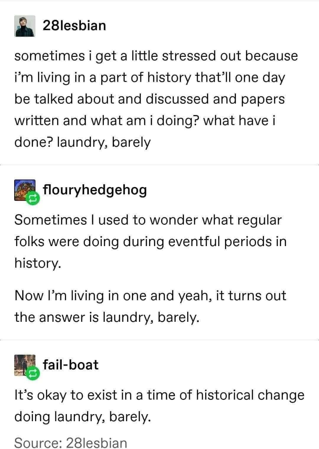 Living through historic times and still just barely doing laundry - meme