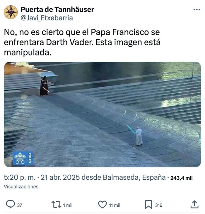 No, el Papa no luchó contra Darth Vader (pero ojalá) - meme