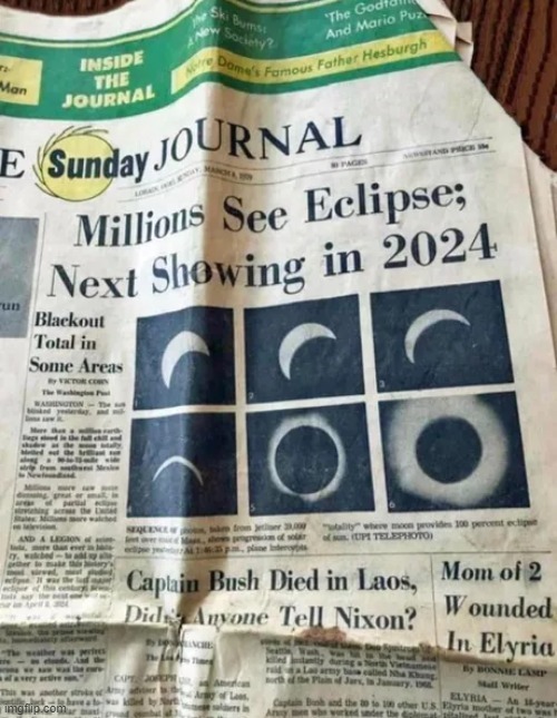 The day of the eclipse has arrived, this newspaper is from 1970 - meme