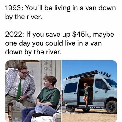 You'll be living in a van down by the river - meme