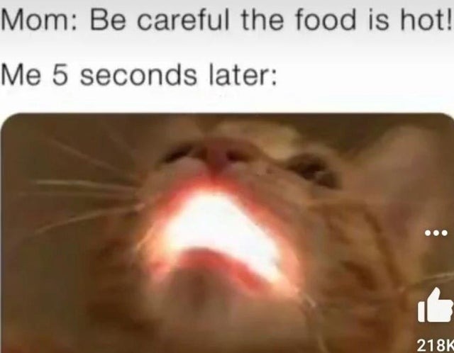 Be careful the food is hot - meme