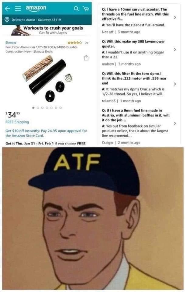 "Fuel filter" that'll get your dog shot by three letter glowies - meme