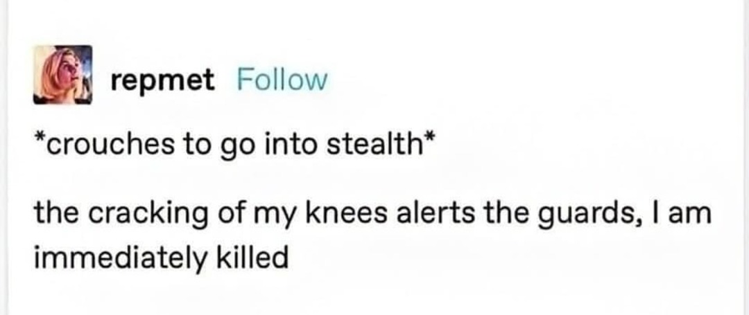 Stealth mode: knees said no and guards said bye - meme