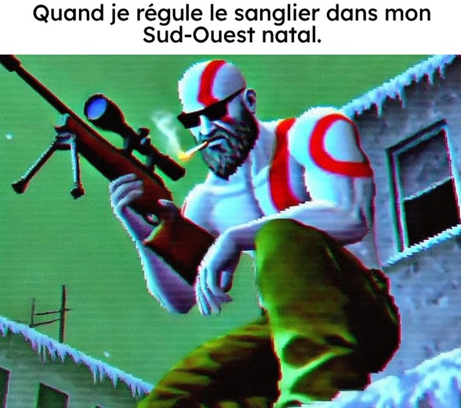 moi en train de réguler du sanglier dans le 32 comme un boss - meme