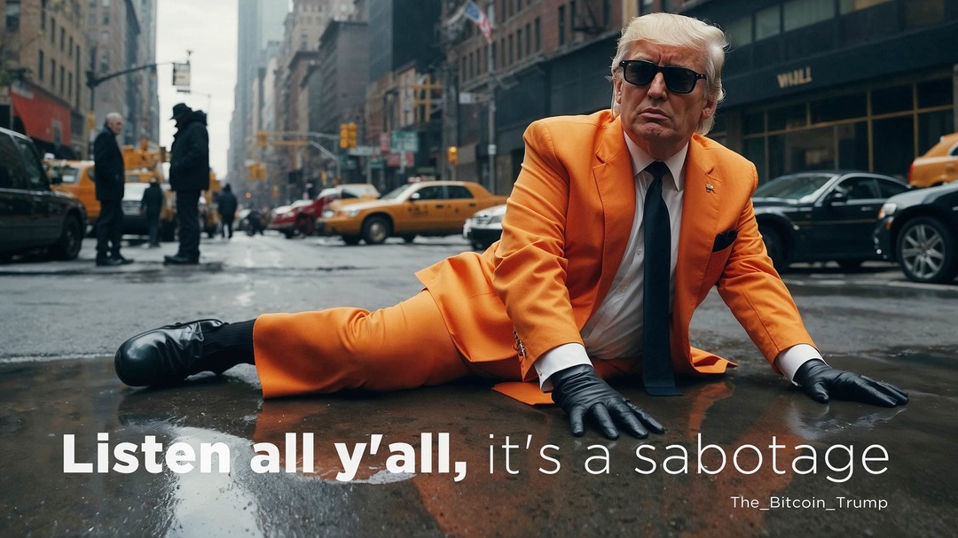 Listen all y'all, it's a sabotage / The bitcoin Trump - meme