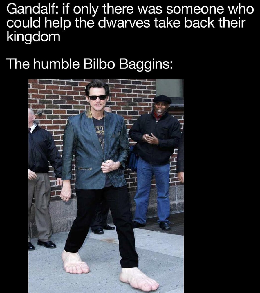 Gandalf looking for someone to help the dwarves: Bilbo, it's your time - meme