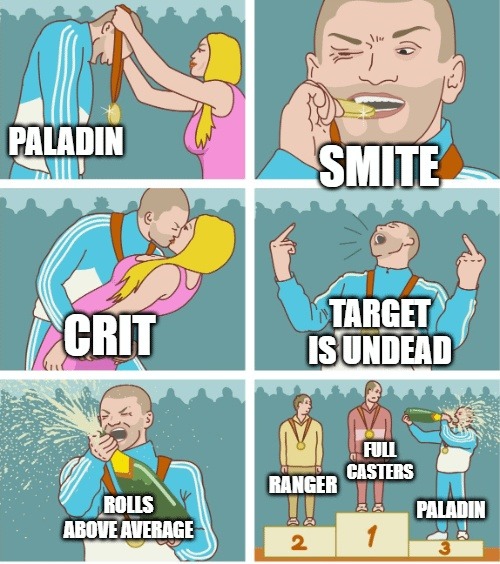 Paladin ready to smite undead while the ranger’s still rolling for initiative - meme