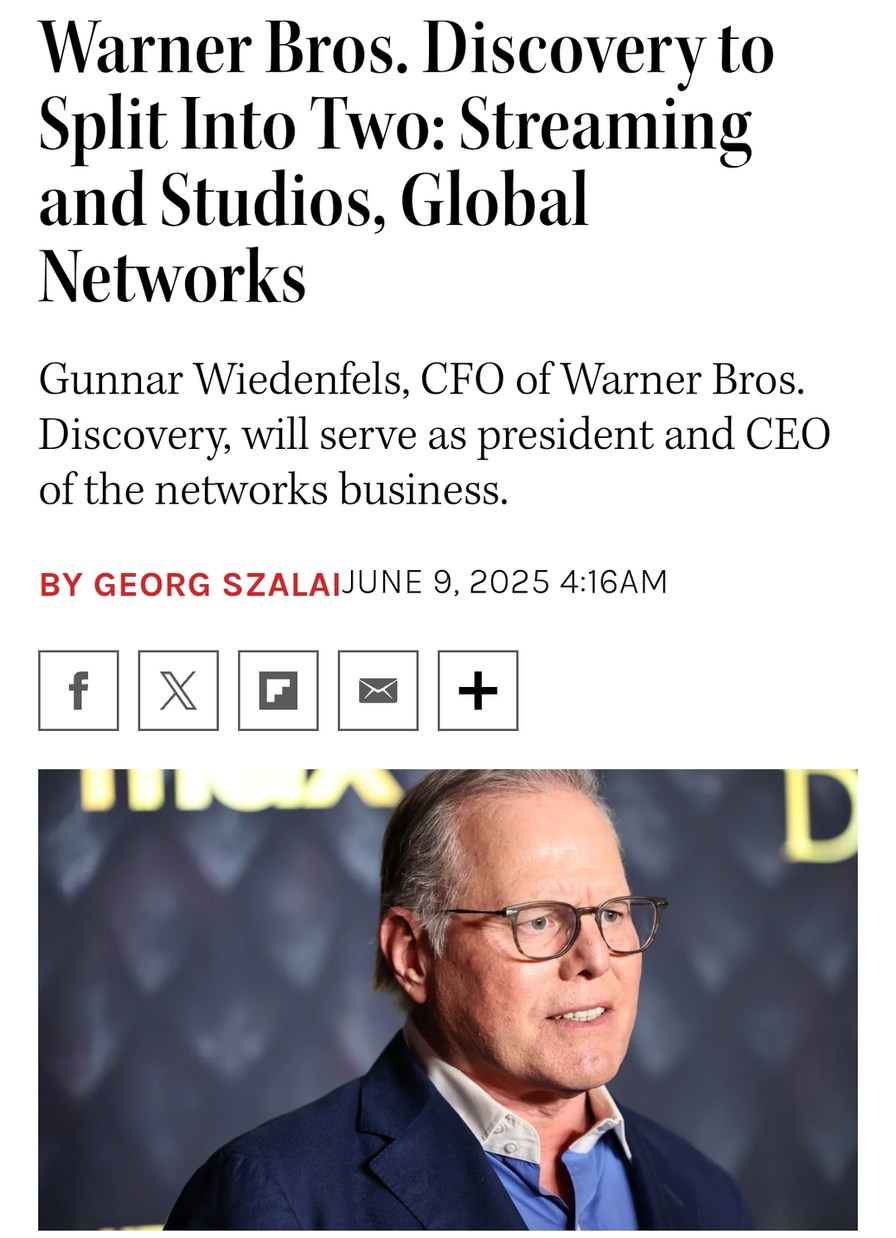 Warner Bros to split into Streaming and Studios - meme