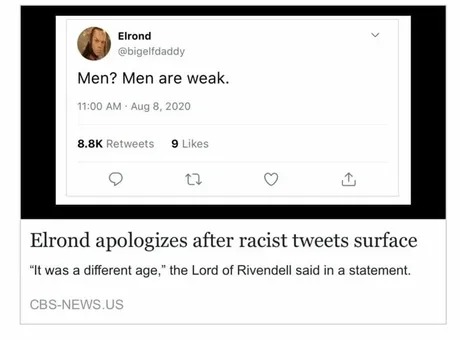 Elrond apologizes after racist tweets surface - meme