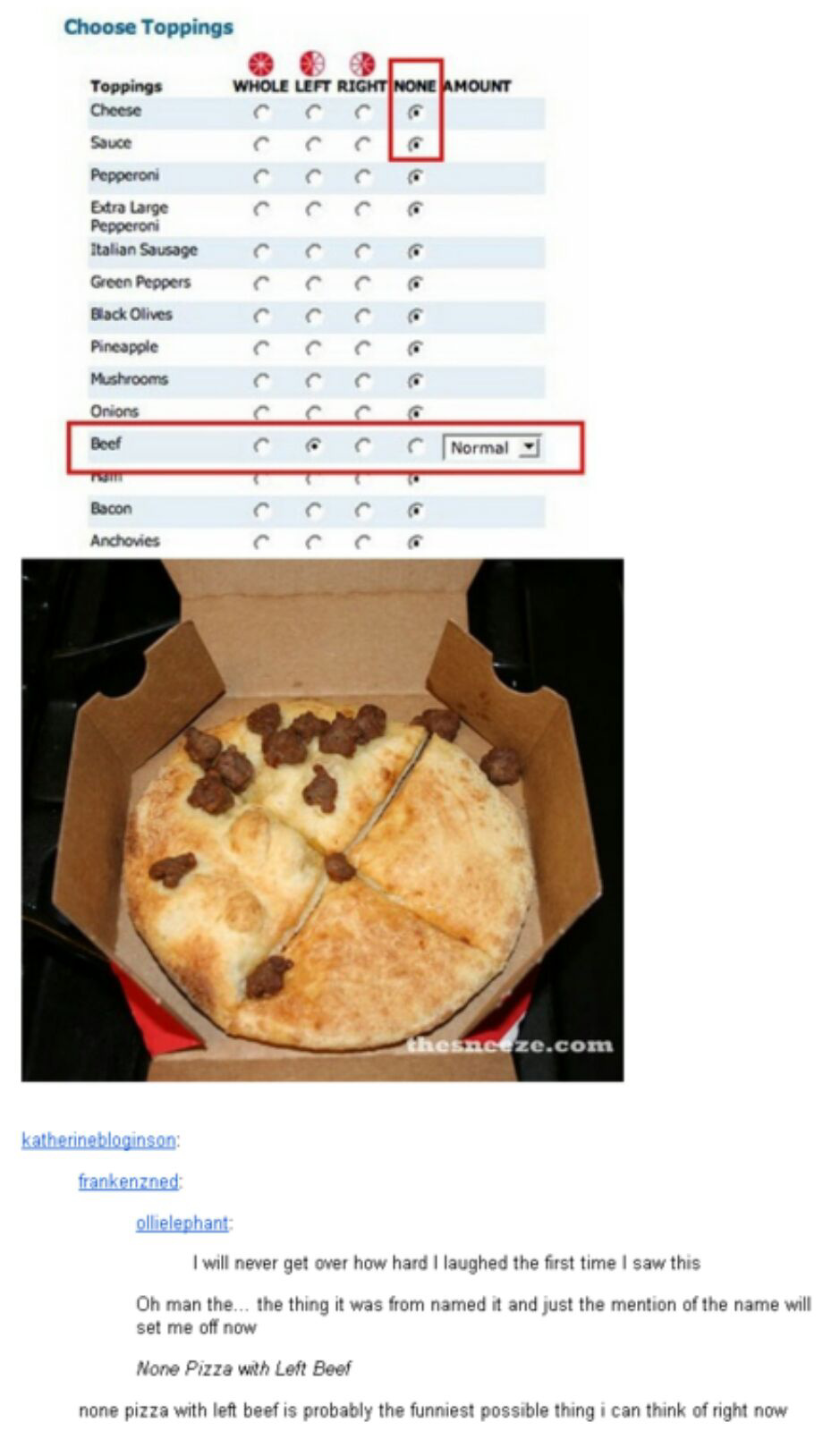 None pizza left beef - meme