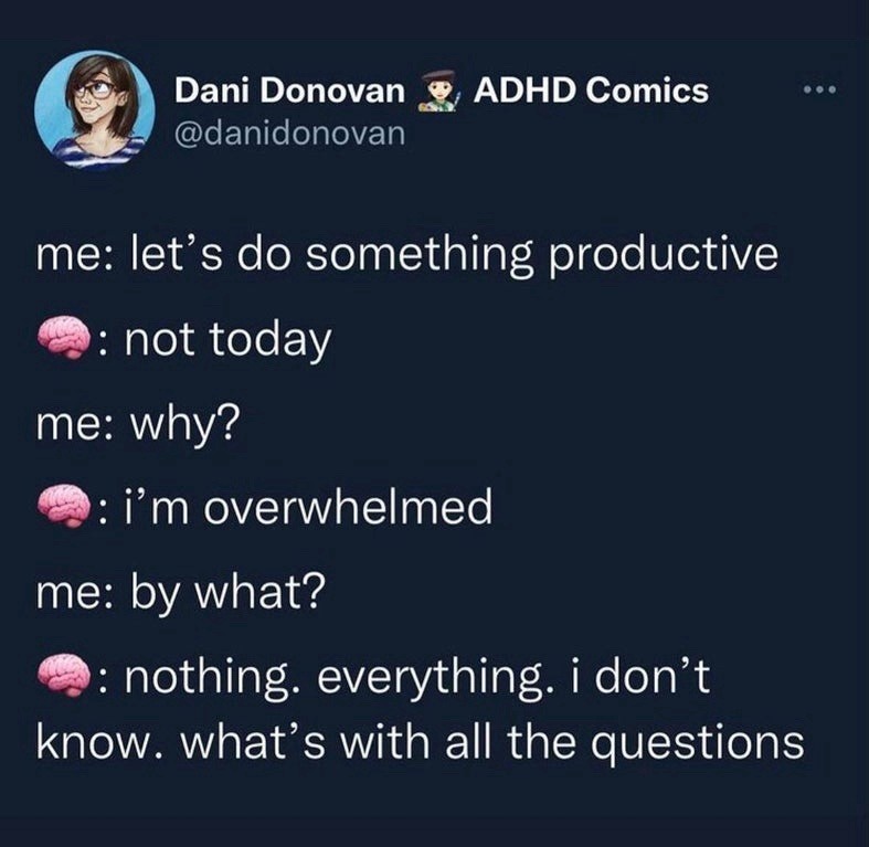 ADHD squad tryna be productive like: who’s asking all these questions - meme