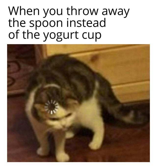 When you throw away the spoon instead of the yogurt cup - meme