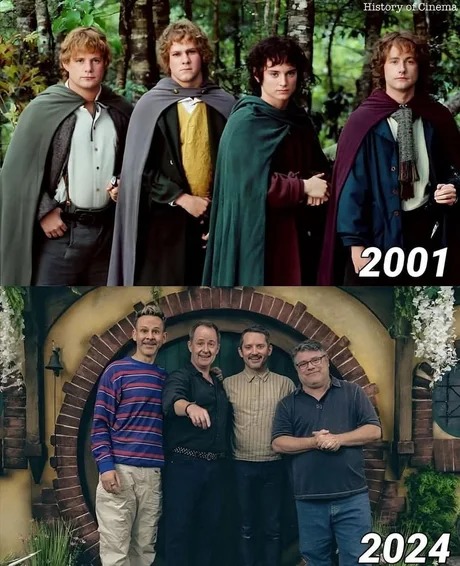 Hobbits in 2001 vs 2024 - meme